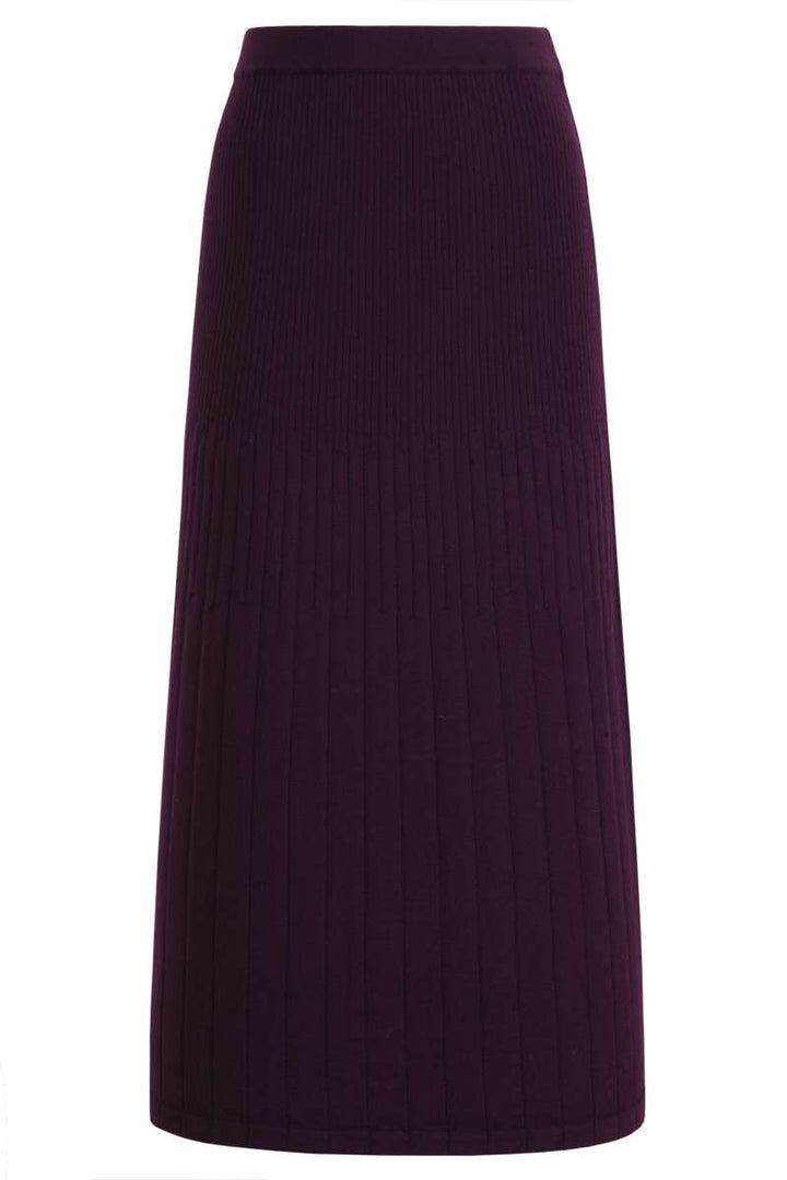 Multi-Stripe Soft Knit Midi Skirt 242450 by IVKO in 38 / Plum