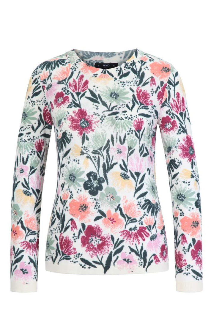 O-Neck Pullover, Floral Print 242633 by IVKO in 38 / Forest