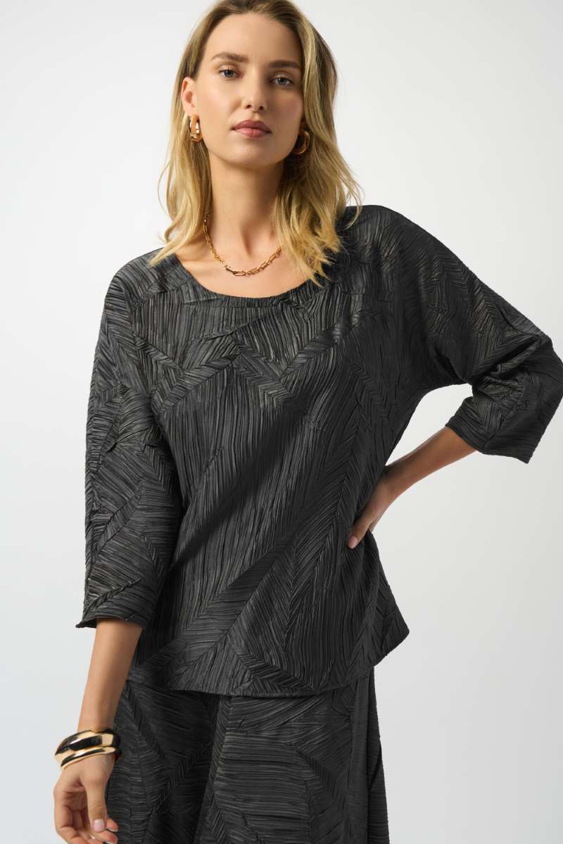 Pleated Satin Boxy Top in Black 253002