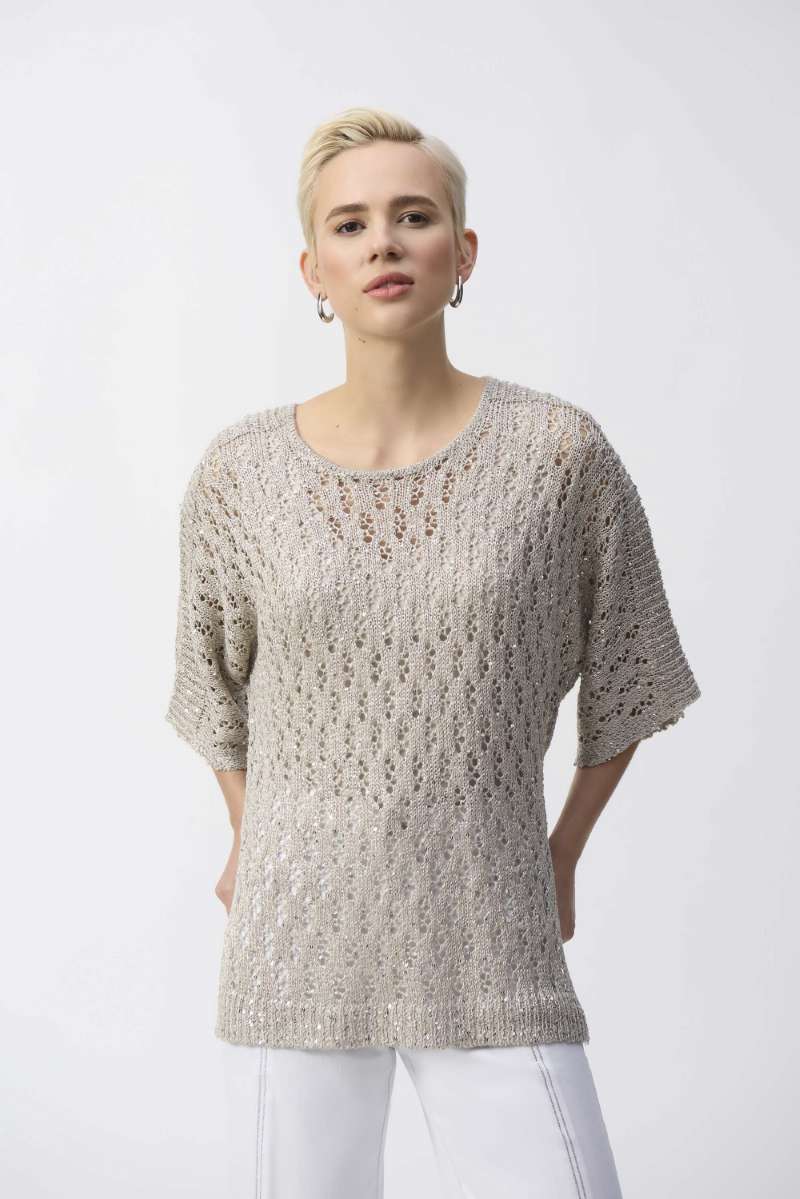 Pointelle Sweater Sequined Pullover in Champagne 251928 by Joseph Ribkoff