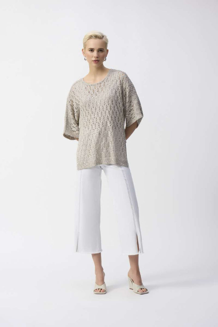 Pointelle Sweater Sequined Pullover in Champagne 251928 by Joseph Ribkoff in S / Champagne