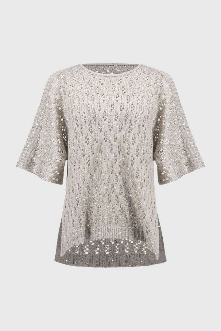 Pointelle Sweater Sequined Pullover in Champagne 251928 by Joseph Ribkoff in S / Champagne