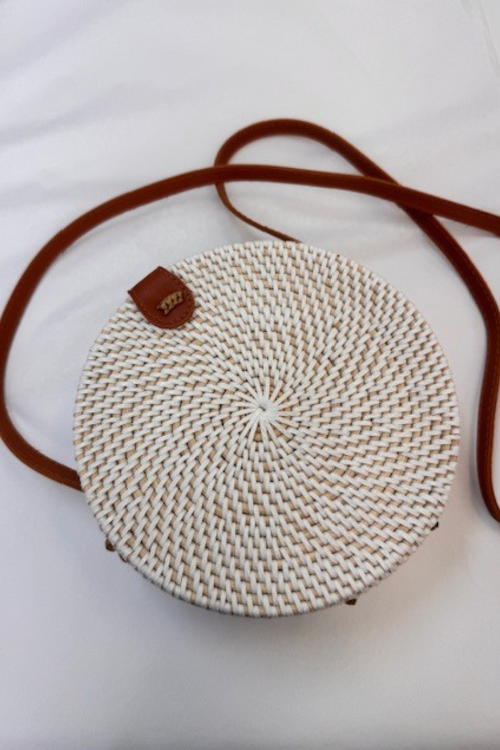 Bug & Bear Rattan Round Handbag in White