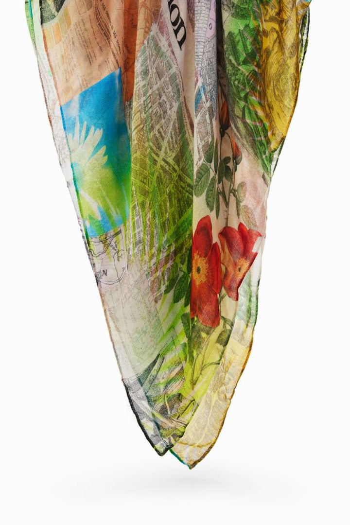 DESIGUAL Rectangular Map Collage Foulard in White 24SAWA231000U by Desigual
