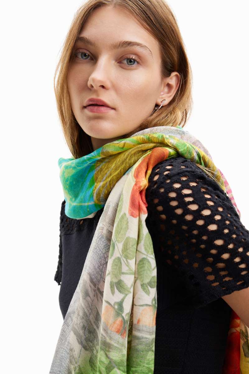 Rectangular Map Collage Foulard in White 24SAWA231000U by Desigual