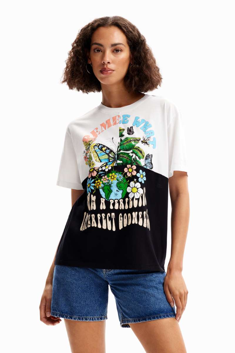 Retro Patchwork Tshirt in White 24SWTKAZ1000 by Desigual