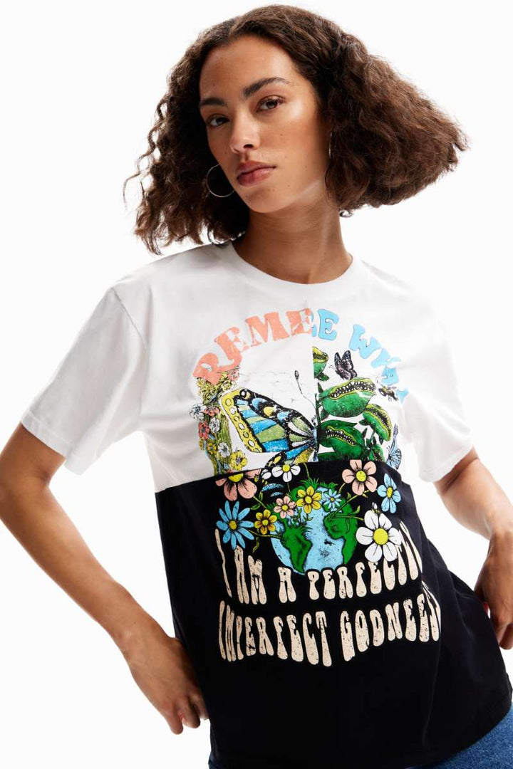 DESIGUAL Retro Patchwork Tshirt in White 24SWTKAZ1000 by Desigual in M