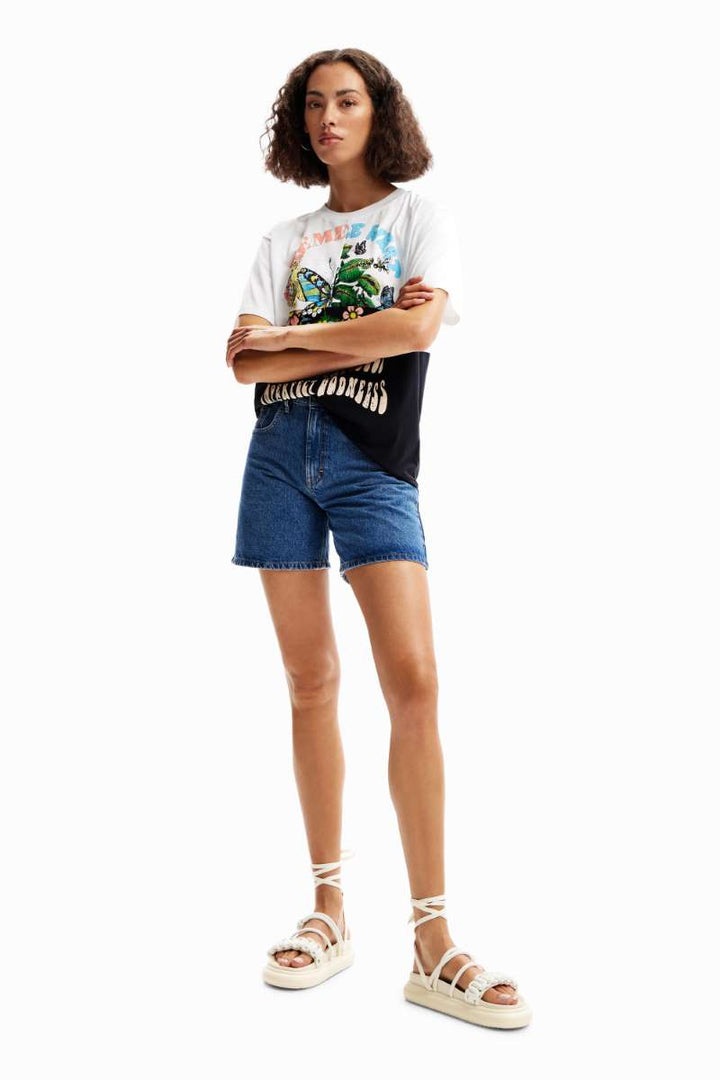 DESIGUAL Retro Patchwork Tshirt in White 24SWTKAZ1000 by Desigual in M