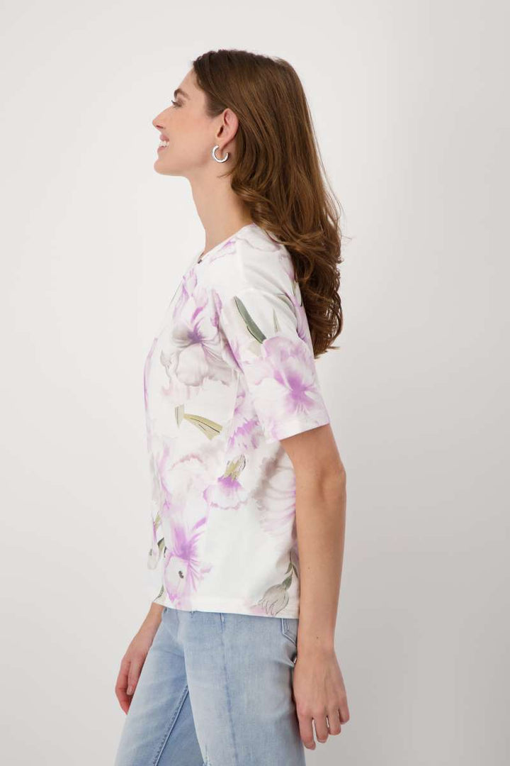 Round Neck T-Shirt 408225MNR in Lavender Rose Pattern by Monari in 38
