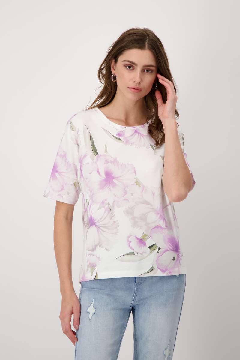 Round Neck T-Shirt 408225MNR in Lavender Rose Pattern by Monari