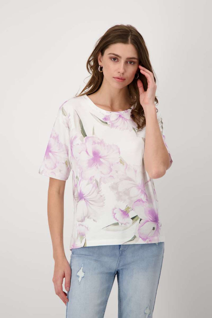 Round Neck T-Shirt 408225MNR in Lavender Rose Pattern by Monari in 38