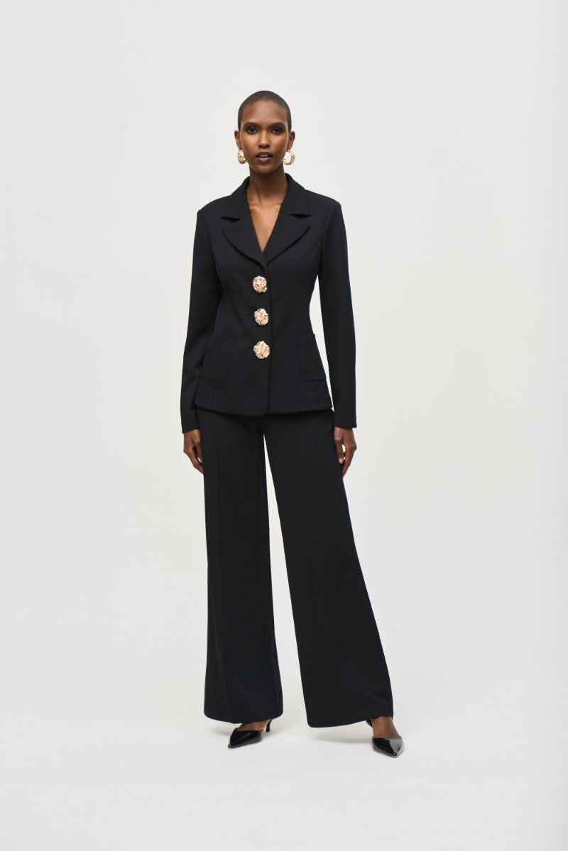 Scuba Crepe Wide-Leg Pull-On Pant in Black 243046 by Joseph Ribkoff