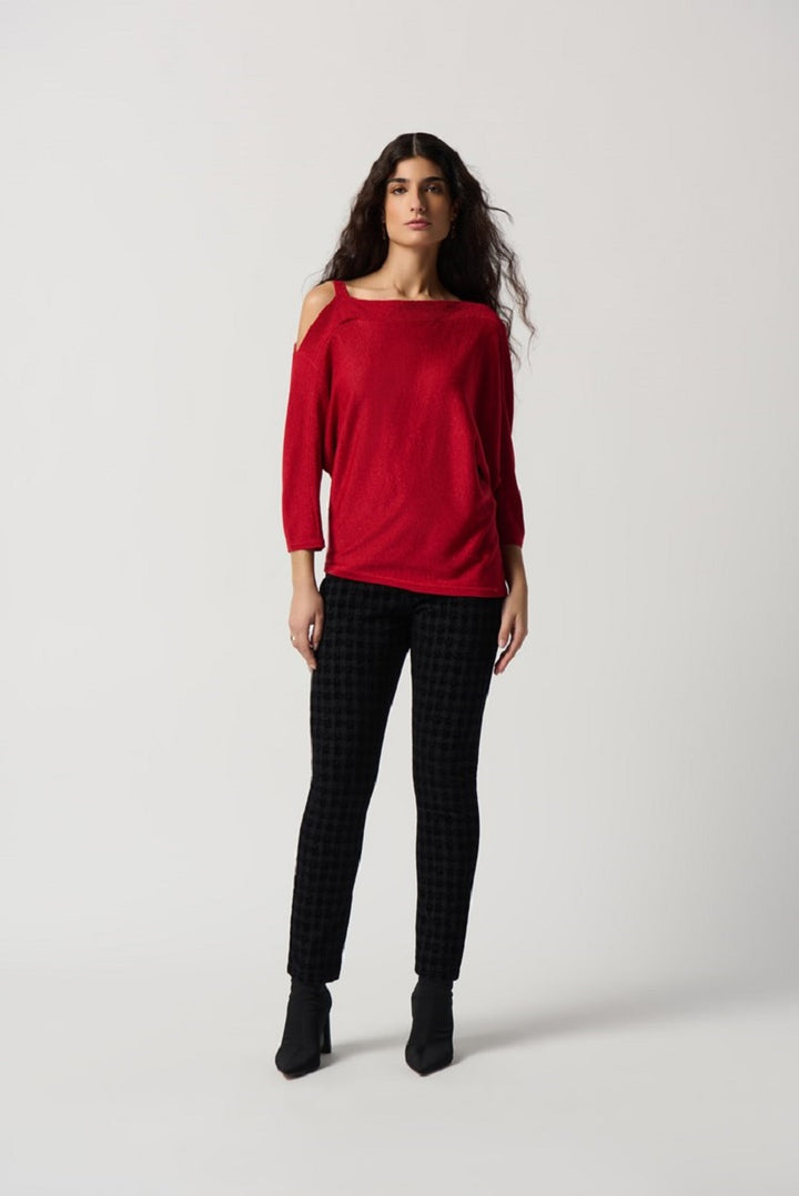 Sweater Knit One-Shoulder Top in Lipstick Red 234916 by Joseph Ribkoff in M / Lipstick Red
