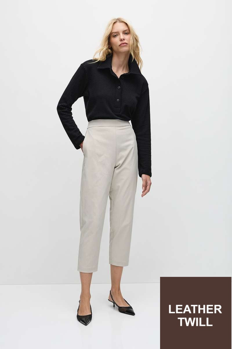 Tapered Flat Pant in Stone, Black & Leather Twill F416 1831 by MELA PURDIE