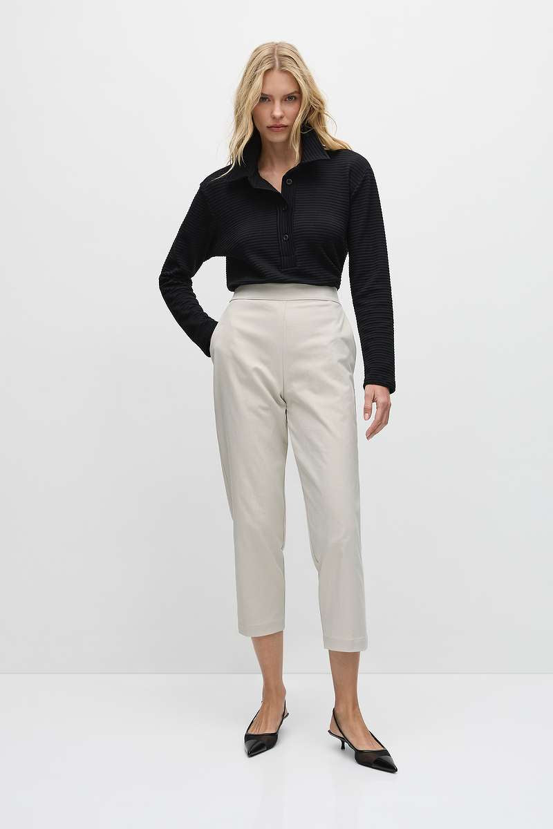 Tapered Flat Pant in Stone, Black & Leather Twill F416 1831 by MELA PURDIE