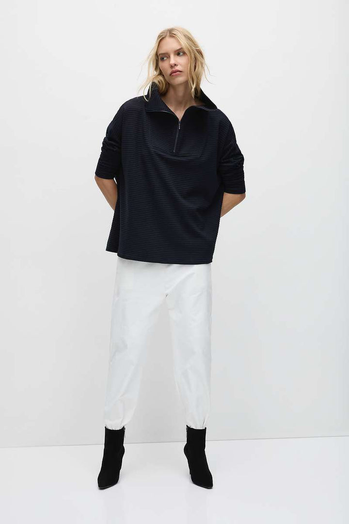 Mela Purdie Tapered Flat Pant in Stone, Black & Leather Twill F416 1831 by MELA PURDIE in 18 / Stone1