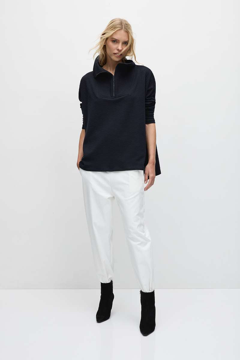 Tapered Flat Pant in Stone, Black & Leather Twill F416 1831 by MELA PURDIE