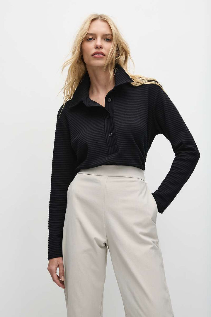 Mela Purdie Tapered Flat Pant in Stone, Black & Leather Twill F416 1831 by MELA PURDIE in 18 / Stone1