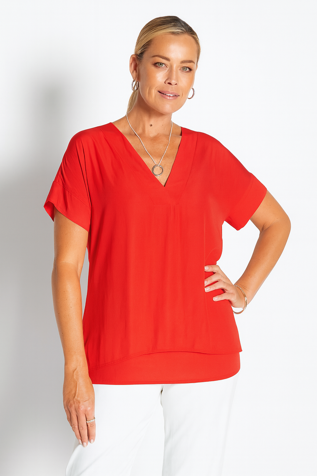 Tulsa v neck tee in red by Philosophy