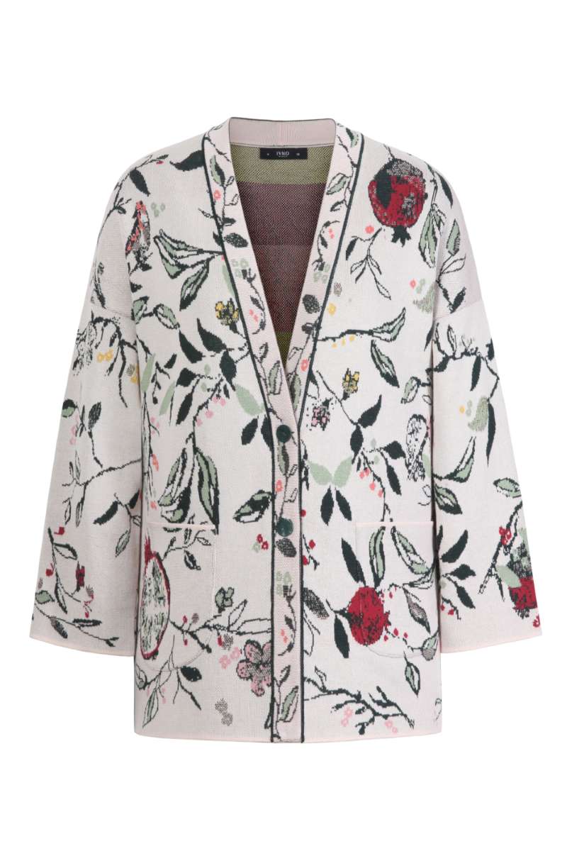V-Neck Cardigan, Floral Pattern in Off White 242521 by IVKO