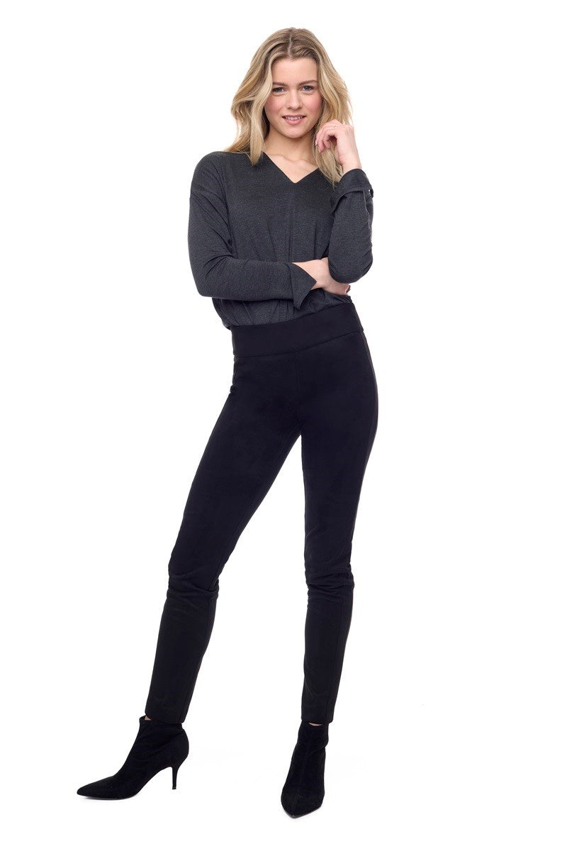 Vegan Suede Slim Full-Length Pant in Black 67931UP by UP!