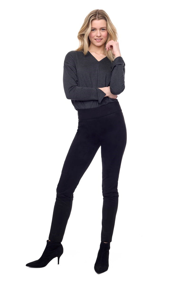 Up! Vegan Suede Slim Full-Length Pant in Black 67931UP by UP! in 2 / Black