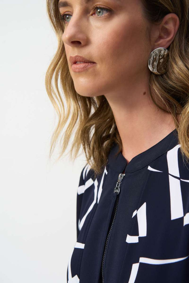 Woven Geometric Print Straight Dress in Midnight Blue/Vanilla 251143 by Joseph Ribkoff in 10 / Vanilla Midnight Blue