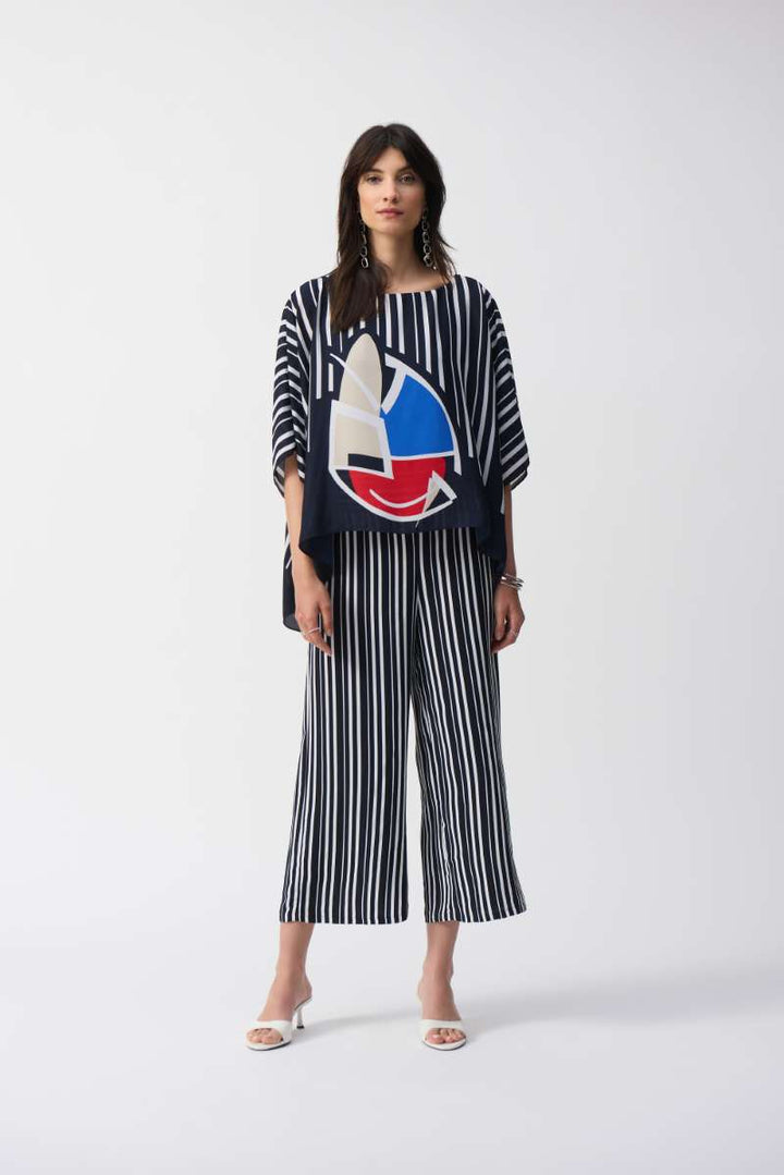 Woven Stripe Print Culotte Pants in Vanilla/Midnight Blue 251162 by Joseph Ribkoff in 6 / Vanilla Midnight Blue