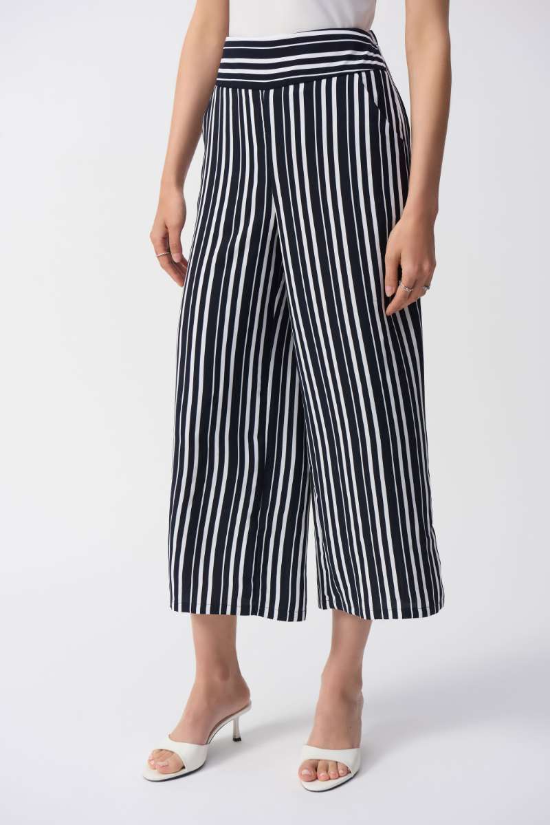 Woven Stripe Print Culotte Pants in Vanilla/Midnight Blue 251162 by Joseph Ribkoff