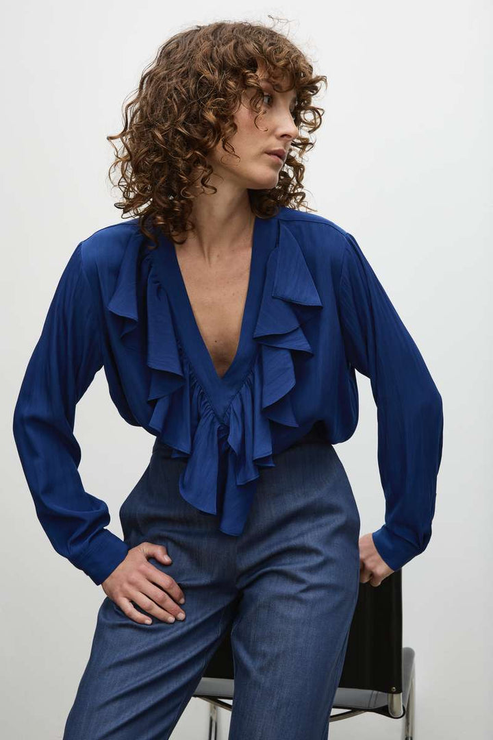 Mela Purdie Wrap Ripple Blouse in Orient & Carmine F67 8649 by MELA PURDIE in 6 / Carmine