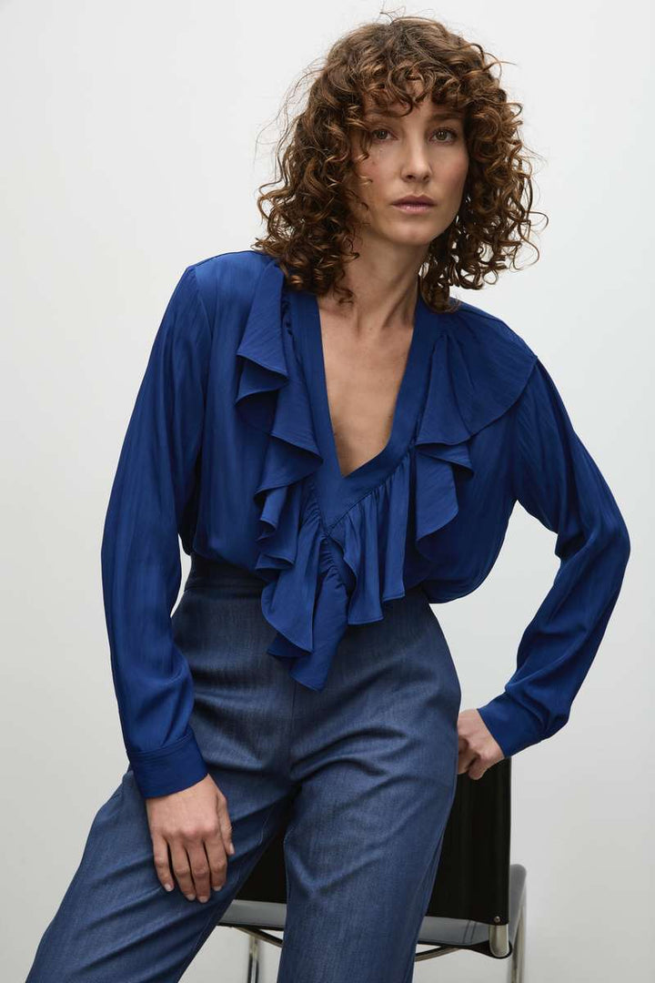 Mela Purdie Wrap Ripple Blouse in Orient & Carmine F67 8649 by MELA PURDIE in 6 / Carmine