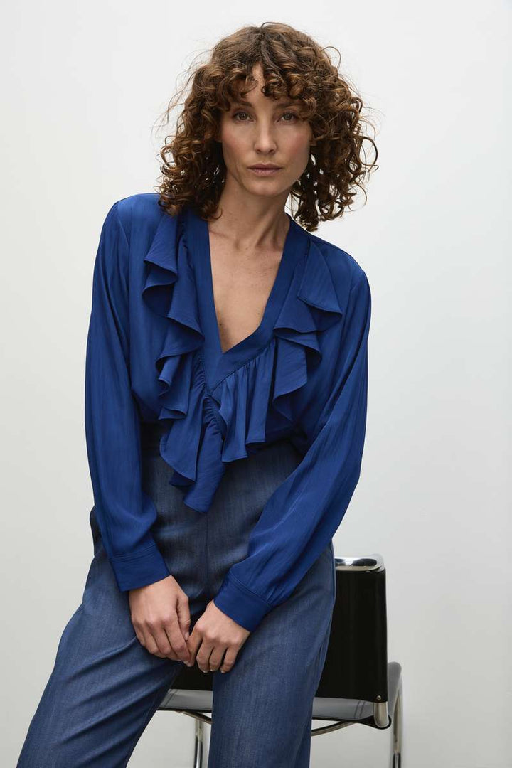 Mela Purdie Wrap Ripple Blouse in Orient & Carmine F67 8649 by MELA PURDIE in 6 / Carmine