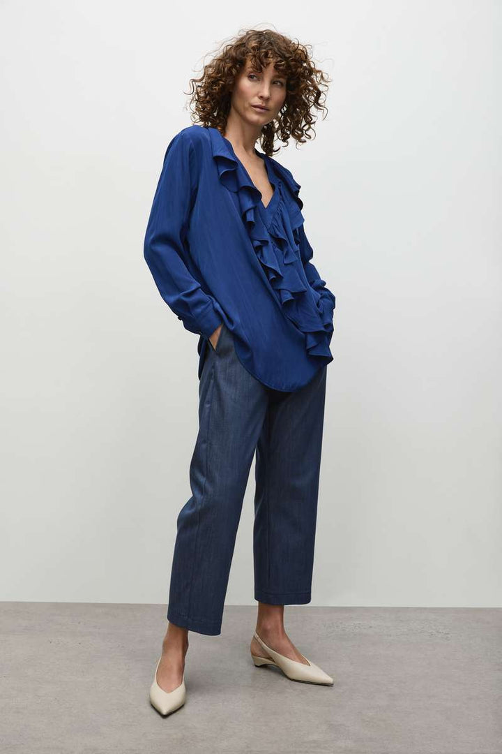 Mela Purdie Wrap Ripple Blouse in Orient & Carmine F67 8649 by MELA PURDIE in 6 / Carmine