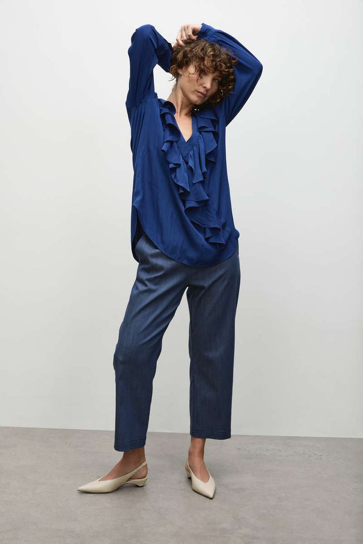 Mela Purdie Wrap Ripple Blouse in Orient & Carmine F67 8649 by MELA PURDIE in 6 / Carmine