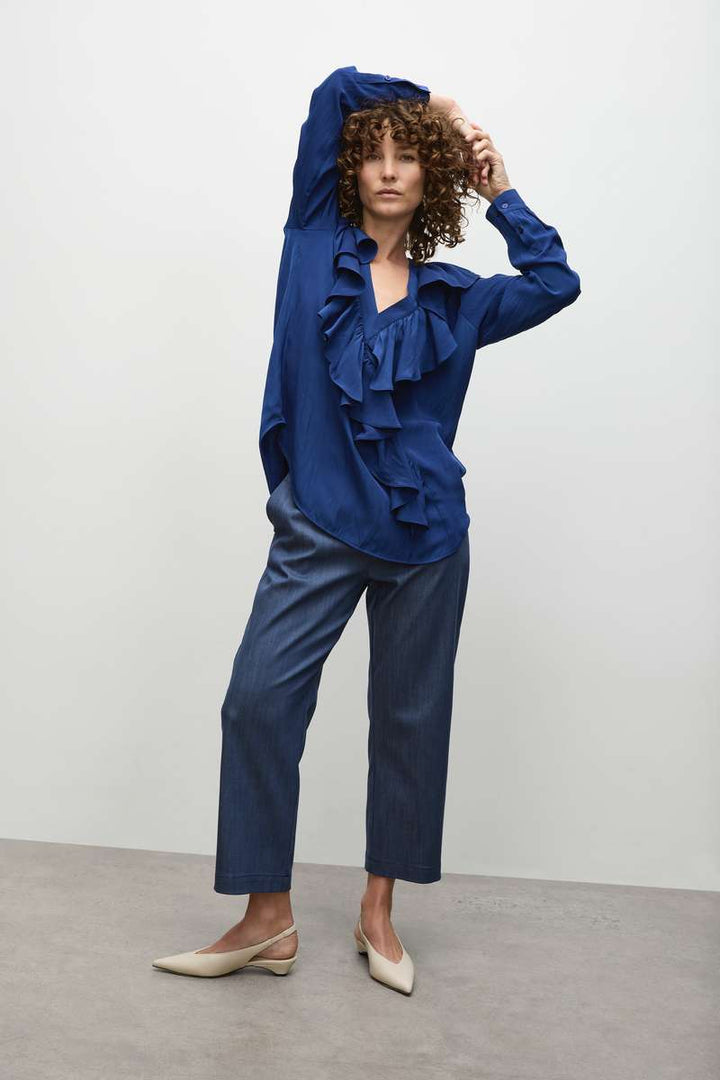 Mela Purdie Wrap Ripple Blouse in Orient & Carmine F67 8649 by MELA PURDIE in 6 / Carmine