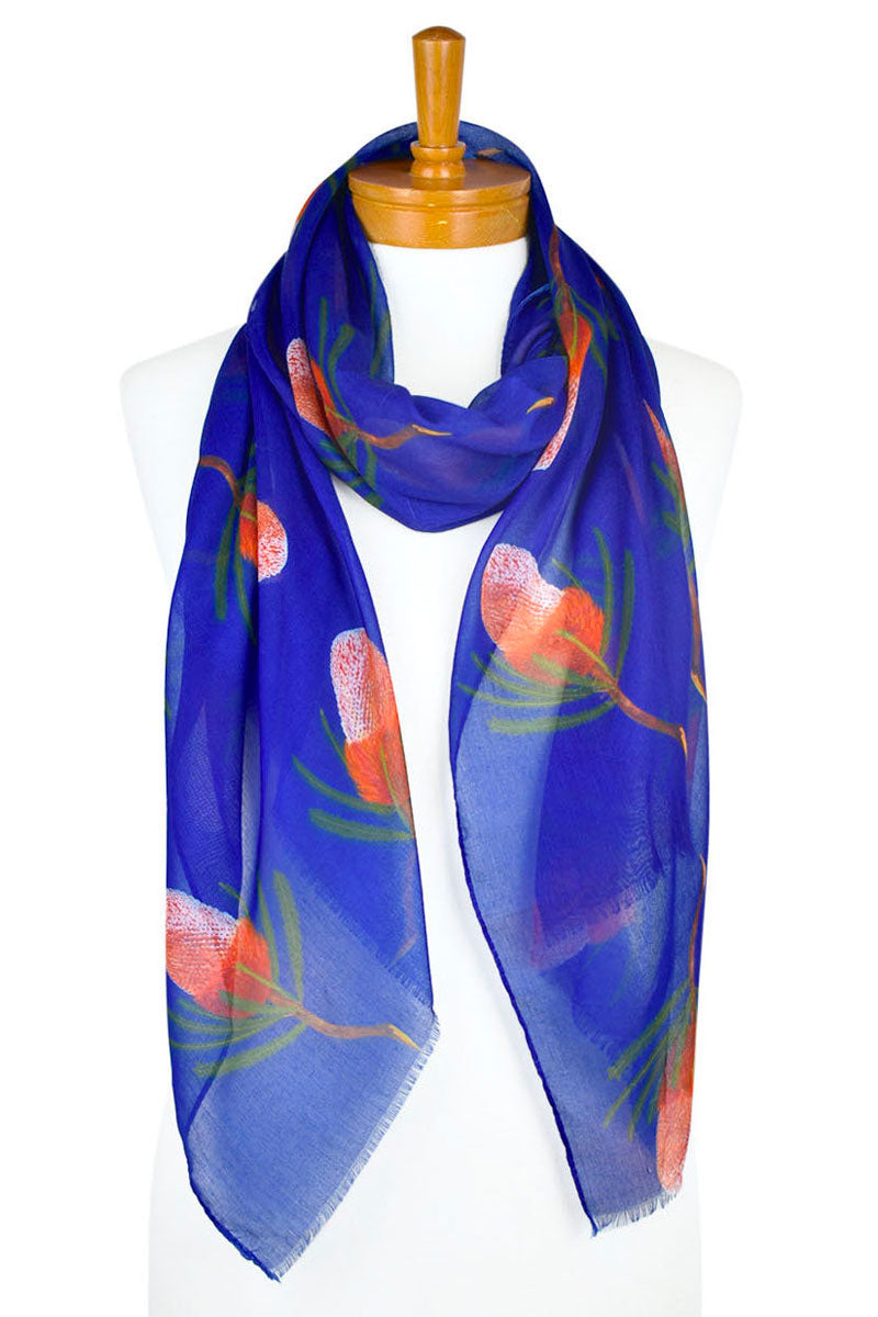 Navy Banksia Flower Scarf AGCS1004 by Australiana Gifts Co