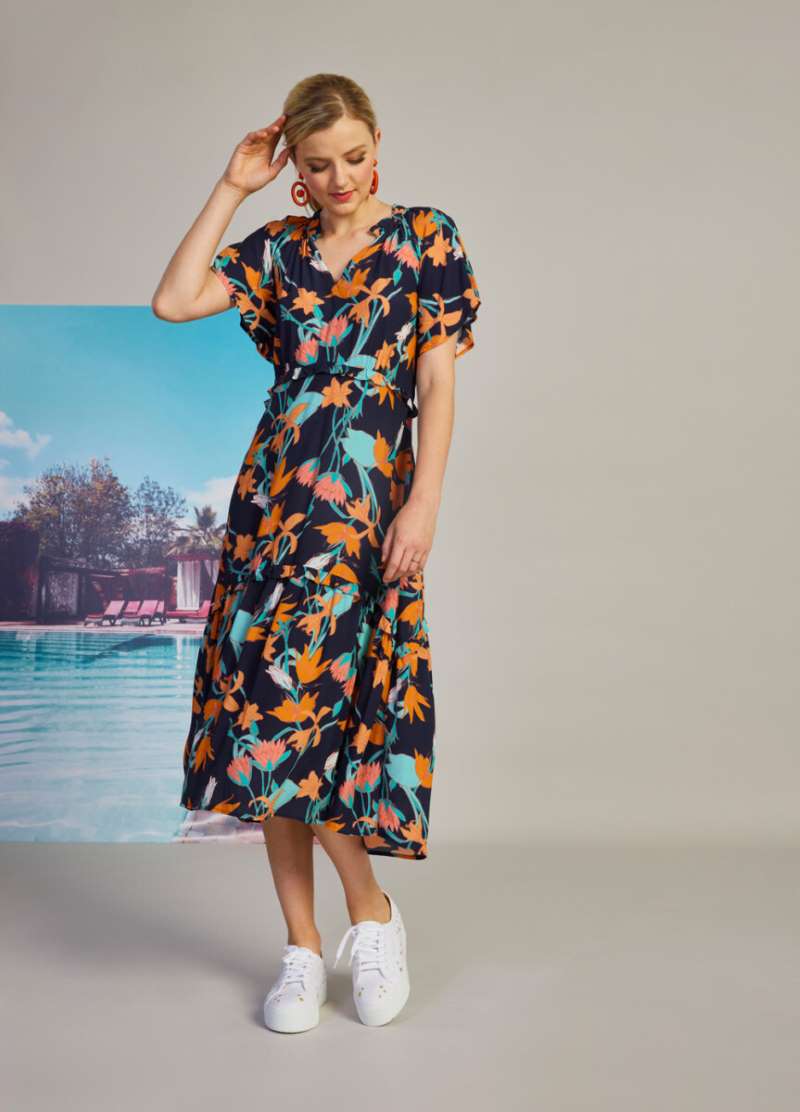 Lily Pily Midi Dress in Navy Multi MS907 by Madly Sweetly  - OUTLET SALE