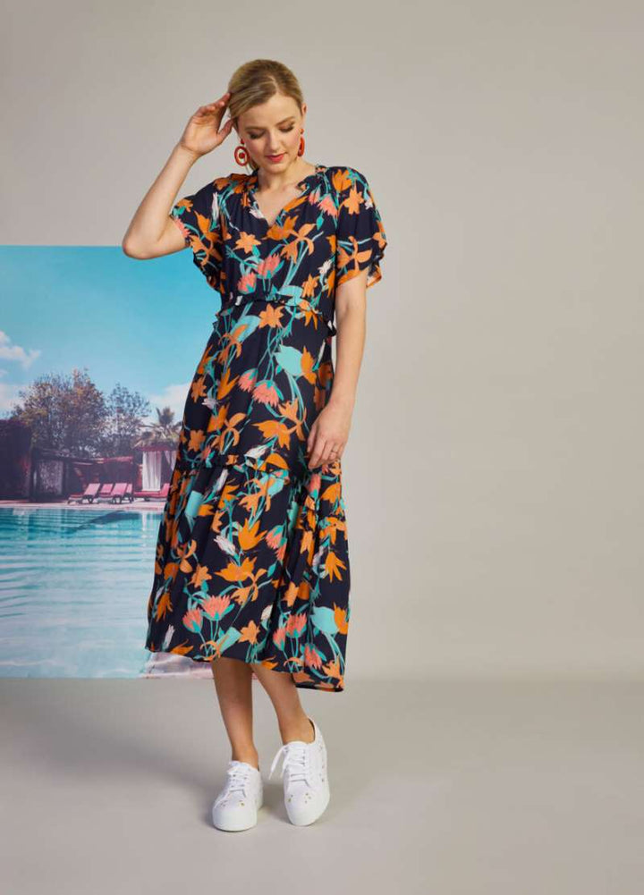 Lily Pily Midi Dress in Navy Multi MS907 by Madly Sweetly  - OUTLET SALE in 8 / Navy Multi