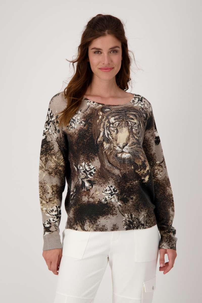 Tiger Print Sweater in Espresso Pattern 806362MNR by Monari