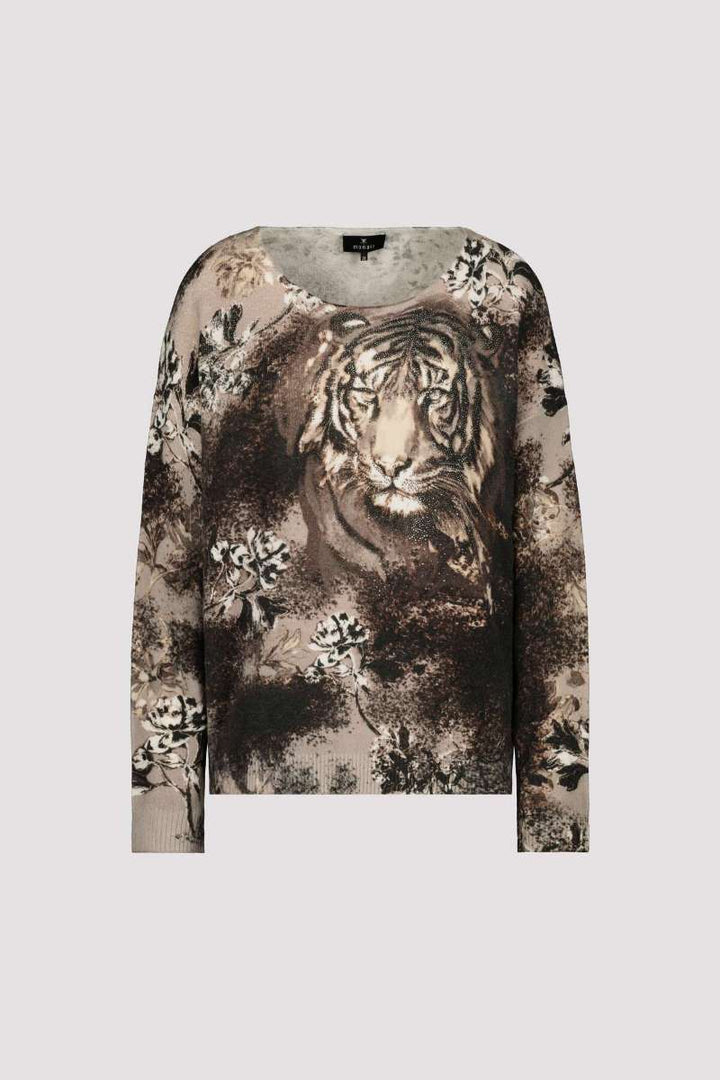 Pull imprimé tigre à motif expresso 806362MNR de Monari - VENTE OUTLET in 34 / Motif expresso