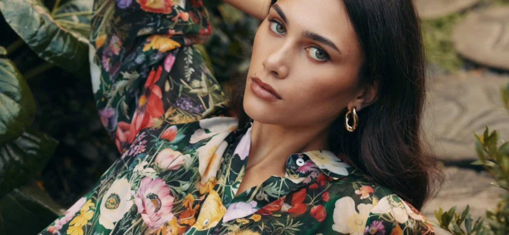 Woman wearing Looking Glass Shirt in Ivy Multi by Loobies Story