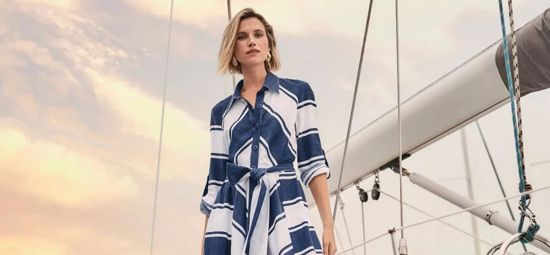 Woman wearing Fit & Flare Cotton Dress 261936 by Joseph Ribkoff