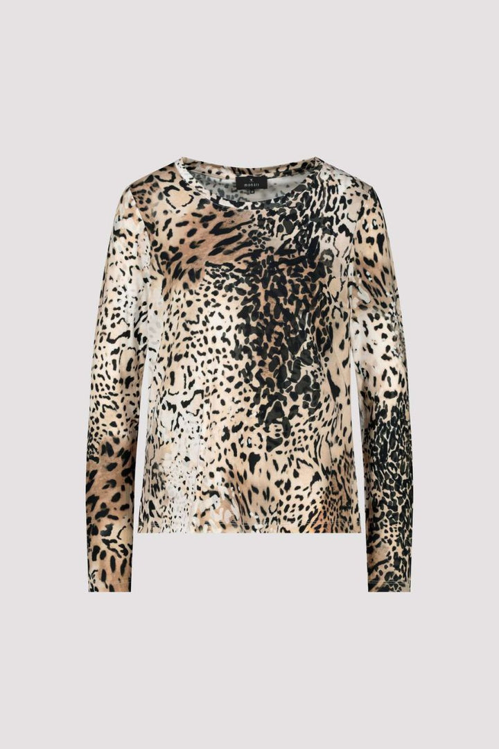 Leopard Print Viscose Long Sleeve Top by Monari in 34 / Cream