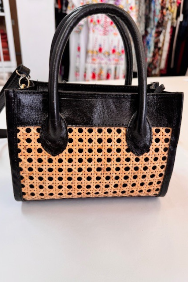 Rattan and Leather Handbag