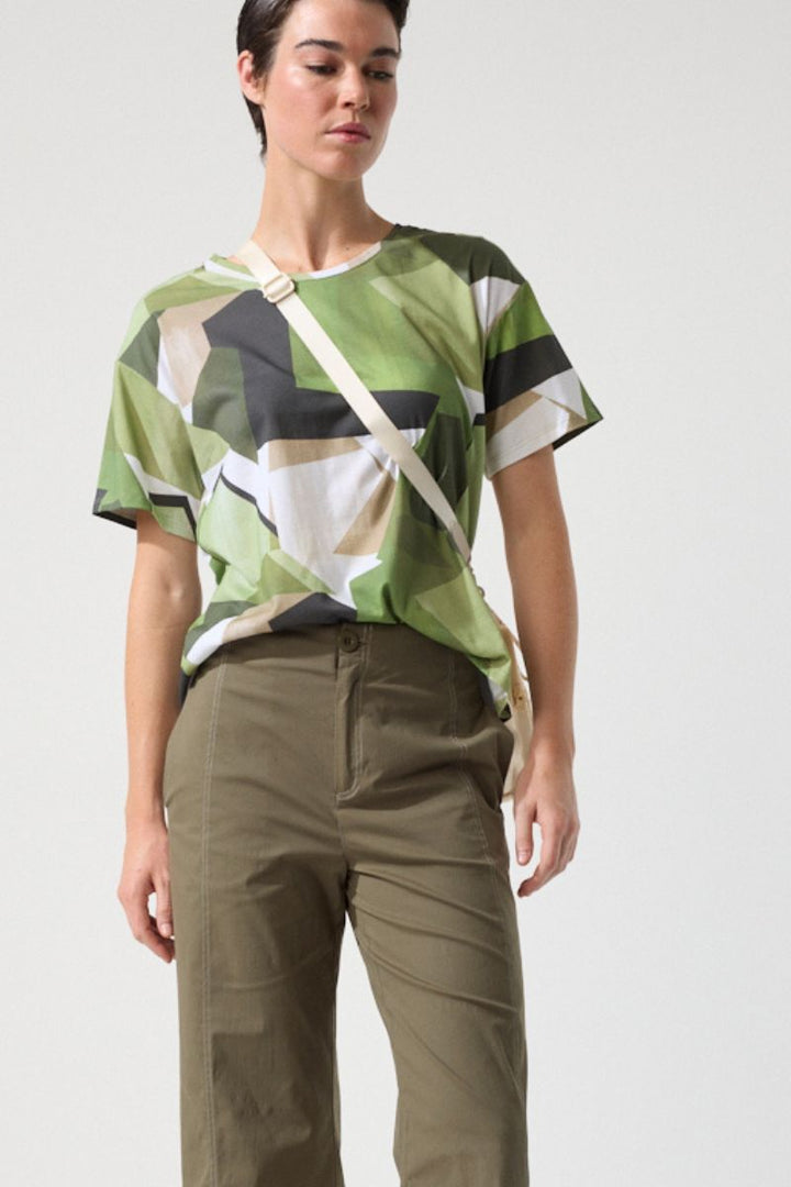 The Nature Scape Tee YTMP7504 in stone and black by Marco Polo in Green / XS
