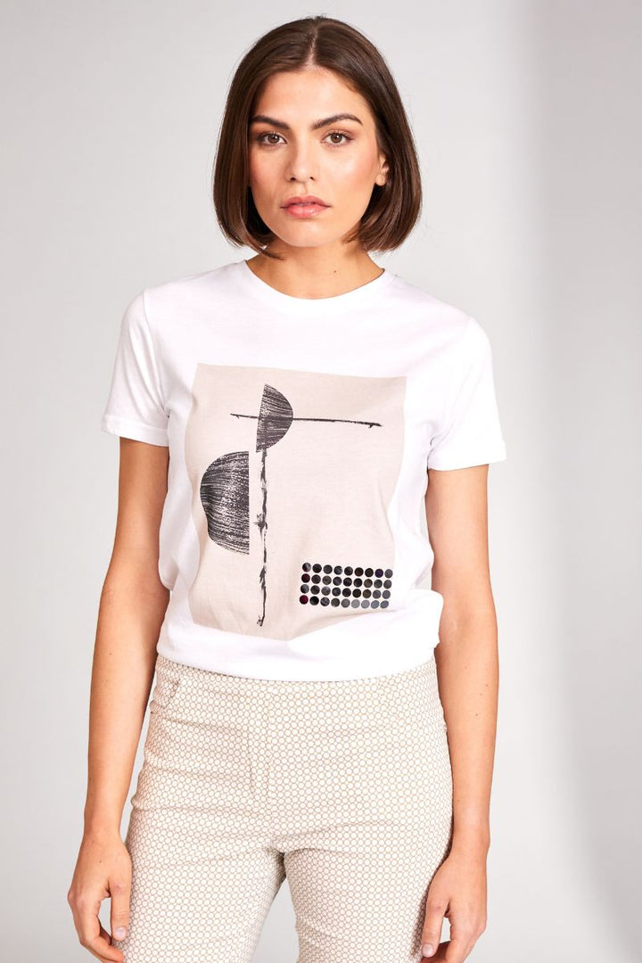 Half circle printed t-shirt in White/Sand S24217 by Peruzzi