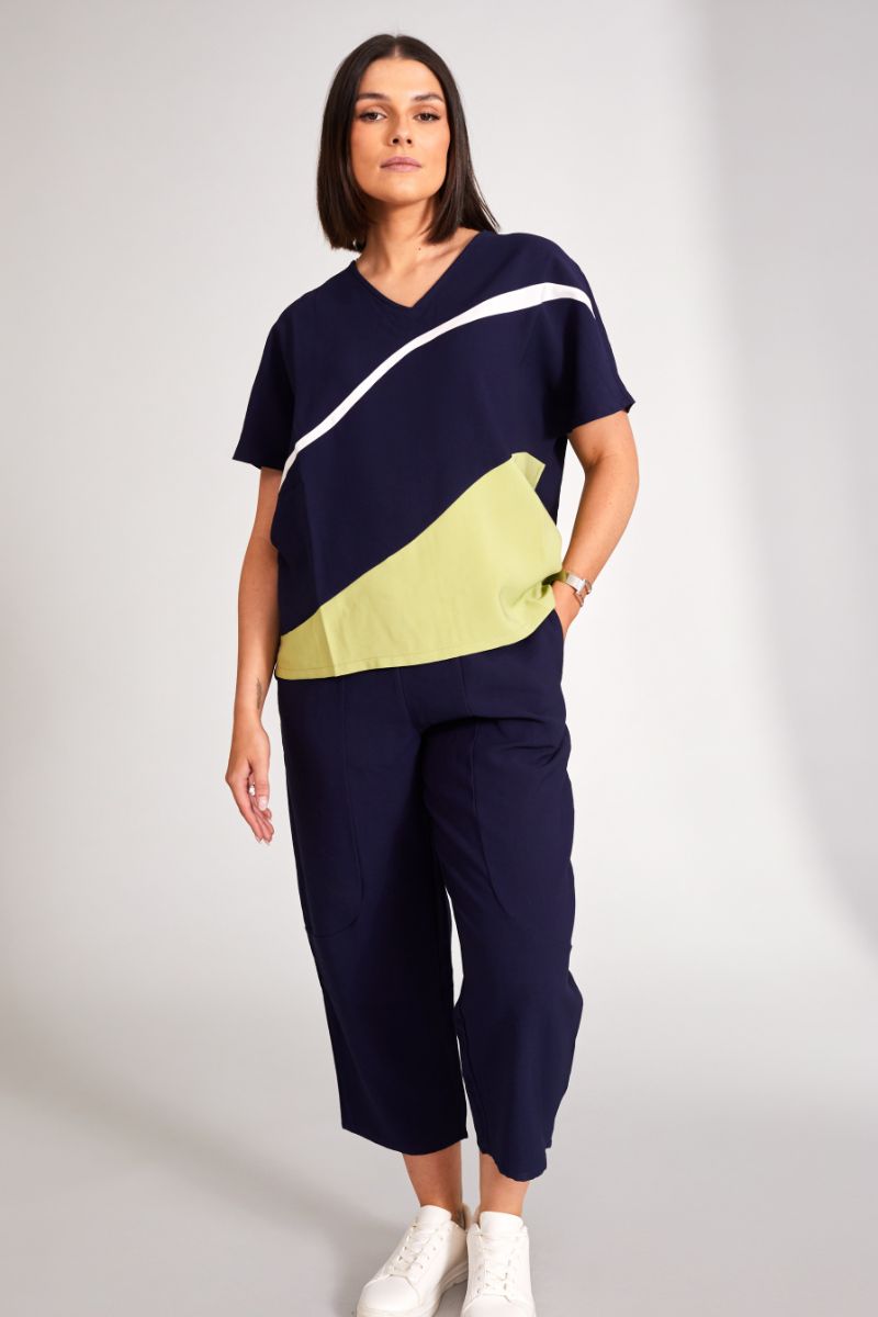 3 Tone top in Navy S24227 by Peruzzi