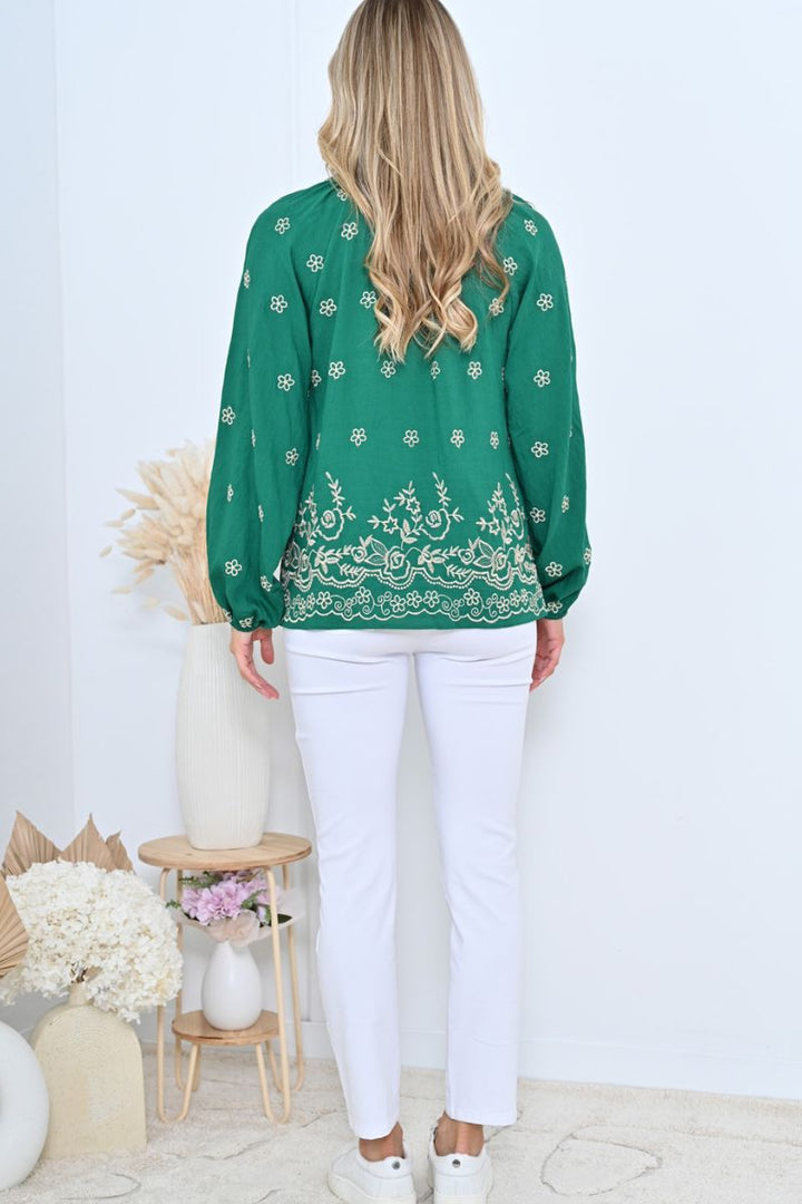 Weekends Shelley Blouse with embroidery and v neck Green in 8