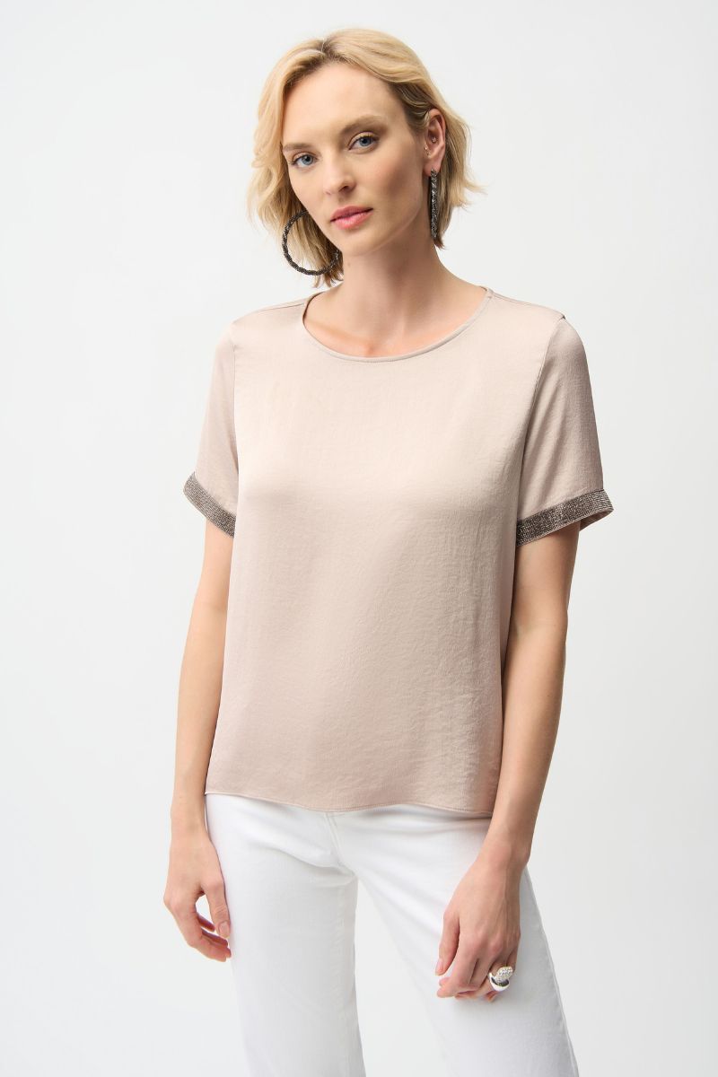 Recycled Satin Top with Rhinestone Detail in Parchment by Joseph Ribkoff – 261116