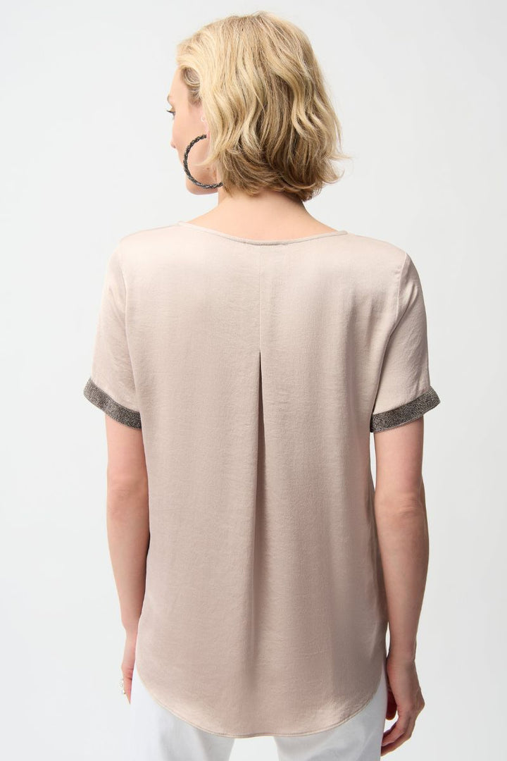 Recycled Satin Top with Rhinestone Detail in Parchment by Joseph Ribkoff – 261116